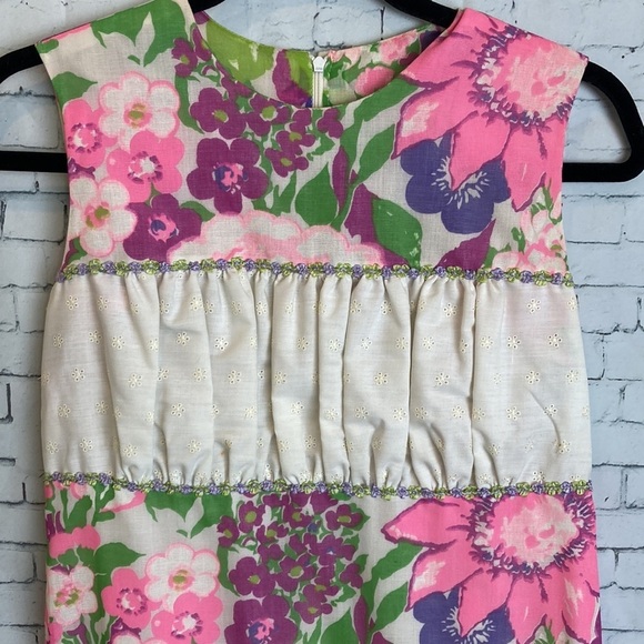 TOBY For Young Hawaii Vintage Floral Eyelet Sleeveless Maxi Dress S Luau Retro - Picture 2 of 16